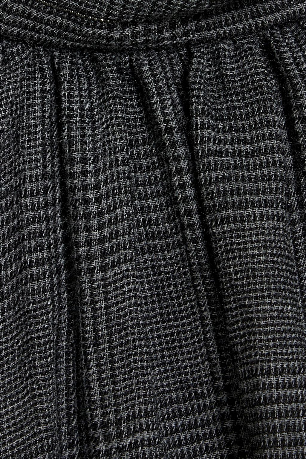 BRUNELLO CUCINELLI Bead-embellished checked wool-tweed top