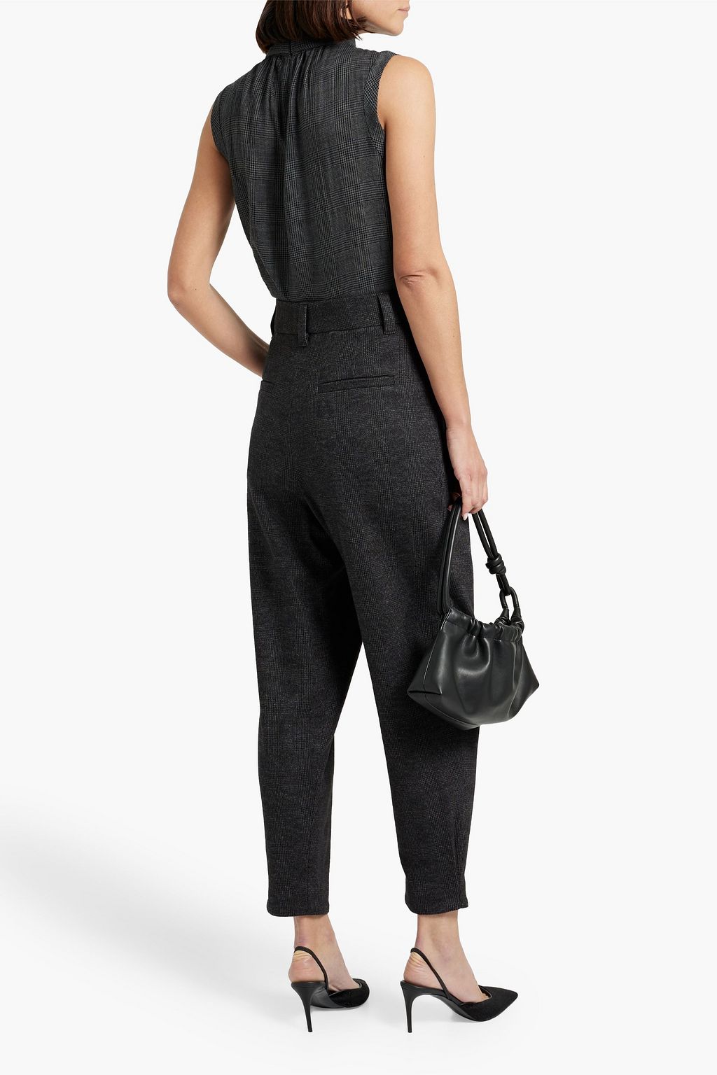 BRUNELLO CUCINELLI Bead-embellished checked wool-tweed top