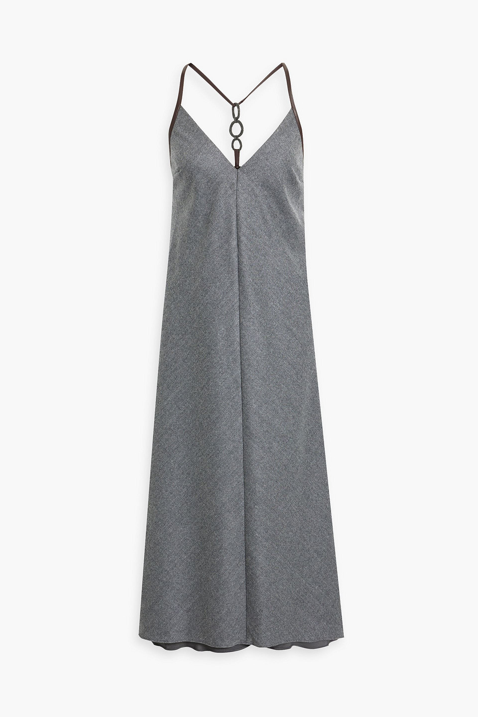 Brunello Cucinelli Bead-embellished Flannel Midi Dress In Dark Gray