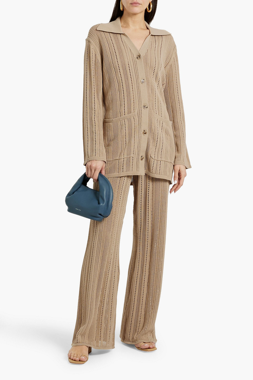 Shop By Malene Birger Samina Pointelle-knit Cotton-blend Cardigan In Sand