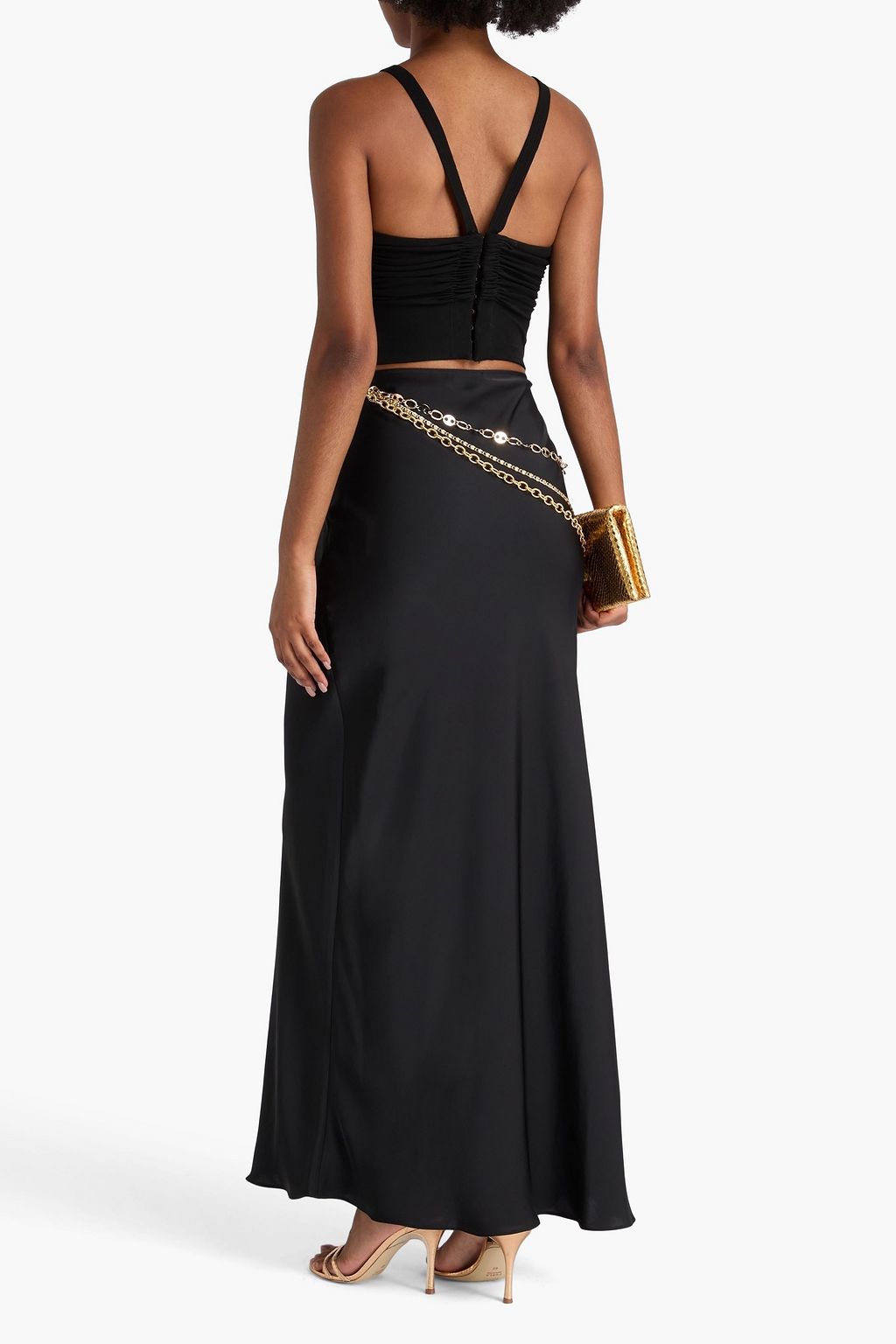 RABANNE Belted satin maxi skirt