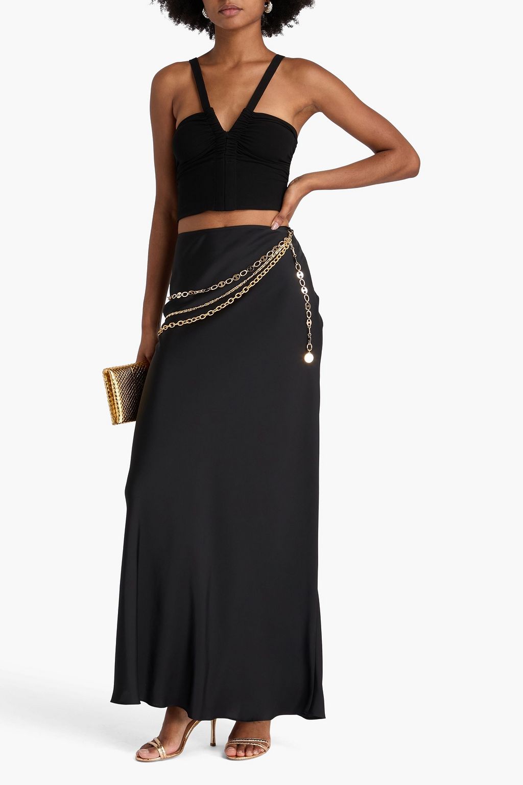 RABANNE Belted satin maxi skirt