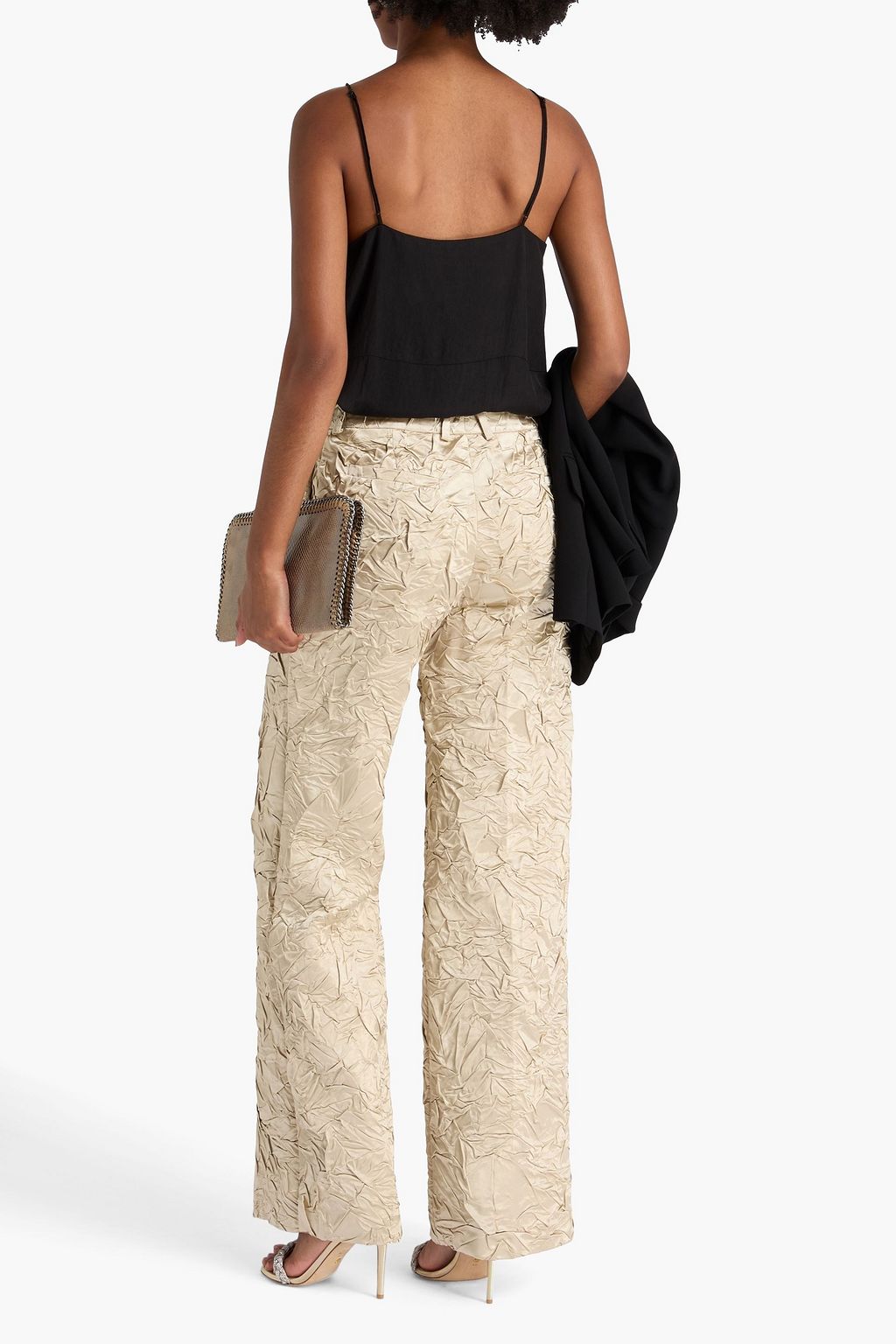 RABANNE Crinkled satin straight-leg pants