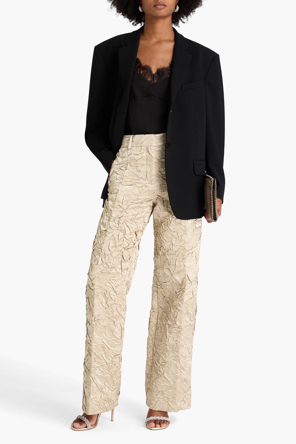 RABANNE Crinkled satin straight-leg pants