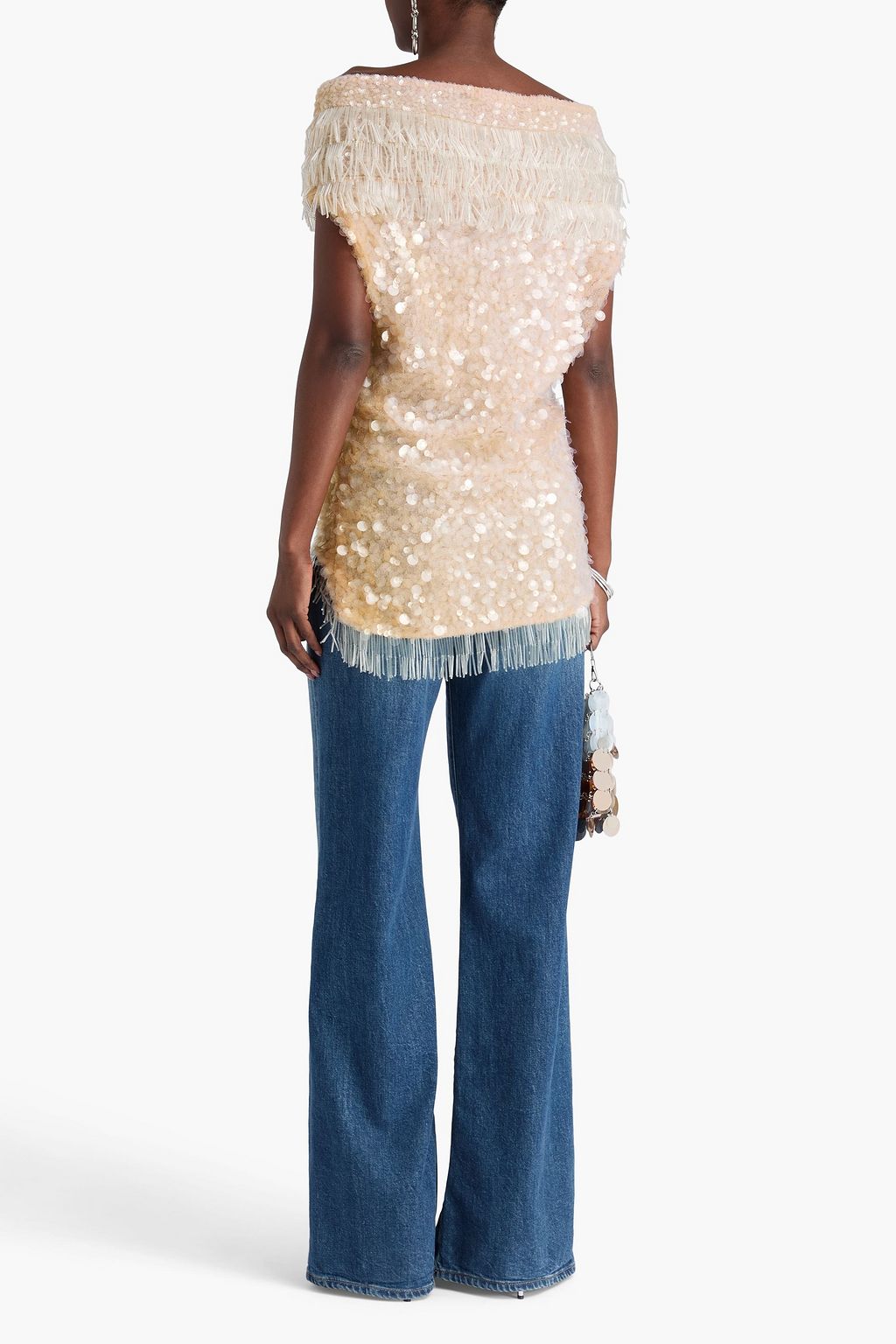RABANNE Fringed embellished tulle top
