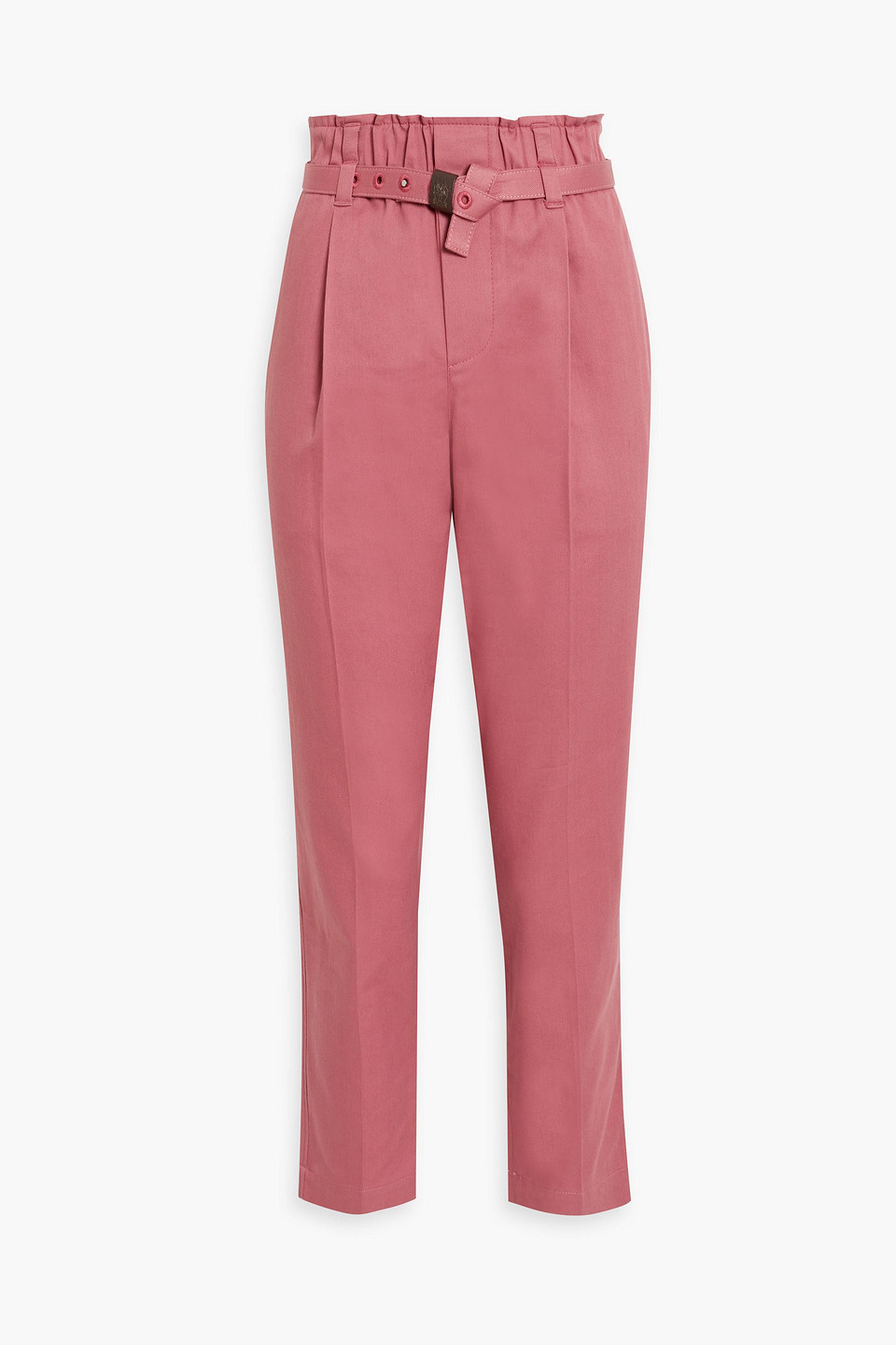 Brunello Cucinelli Belted Cotton-blend Twill Tapered Pants In Antique Rose