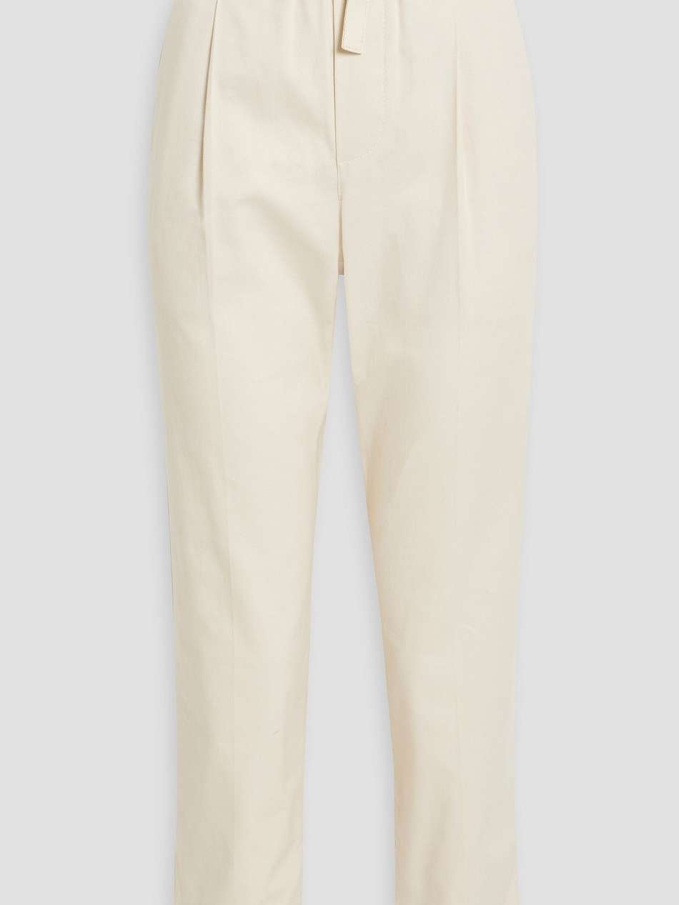 belted cotton-blend twill tapered pants