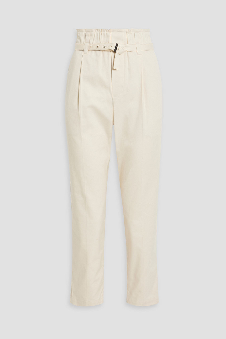 Brunello Cucinelli Belted Cotton-blend Twill Tapered Pants In Ecru