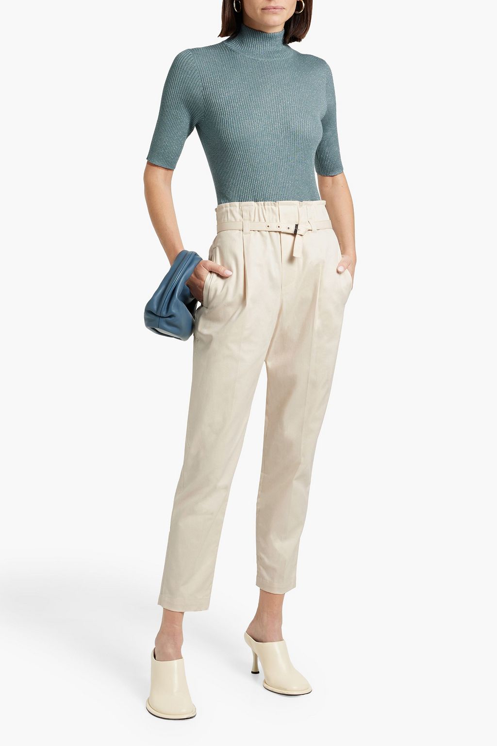 BRUNELLO CUCINELLI Belted cotton-blend twill tapered pants