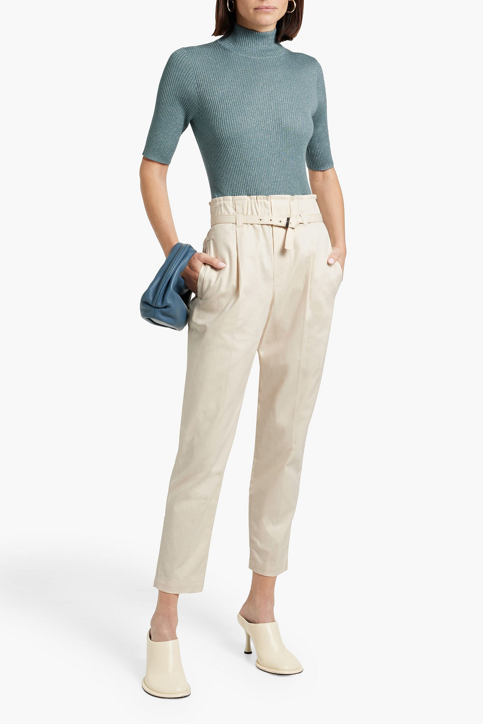 Brunello Cucinelli Belted Cotton-blend Twill Tapered Pants In Ecru
