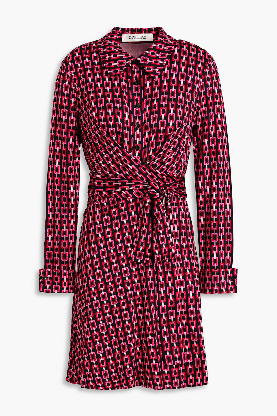 Diane Von Furstenberg Didi Printed Jersey Mini Shirt Dress In Red