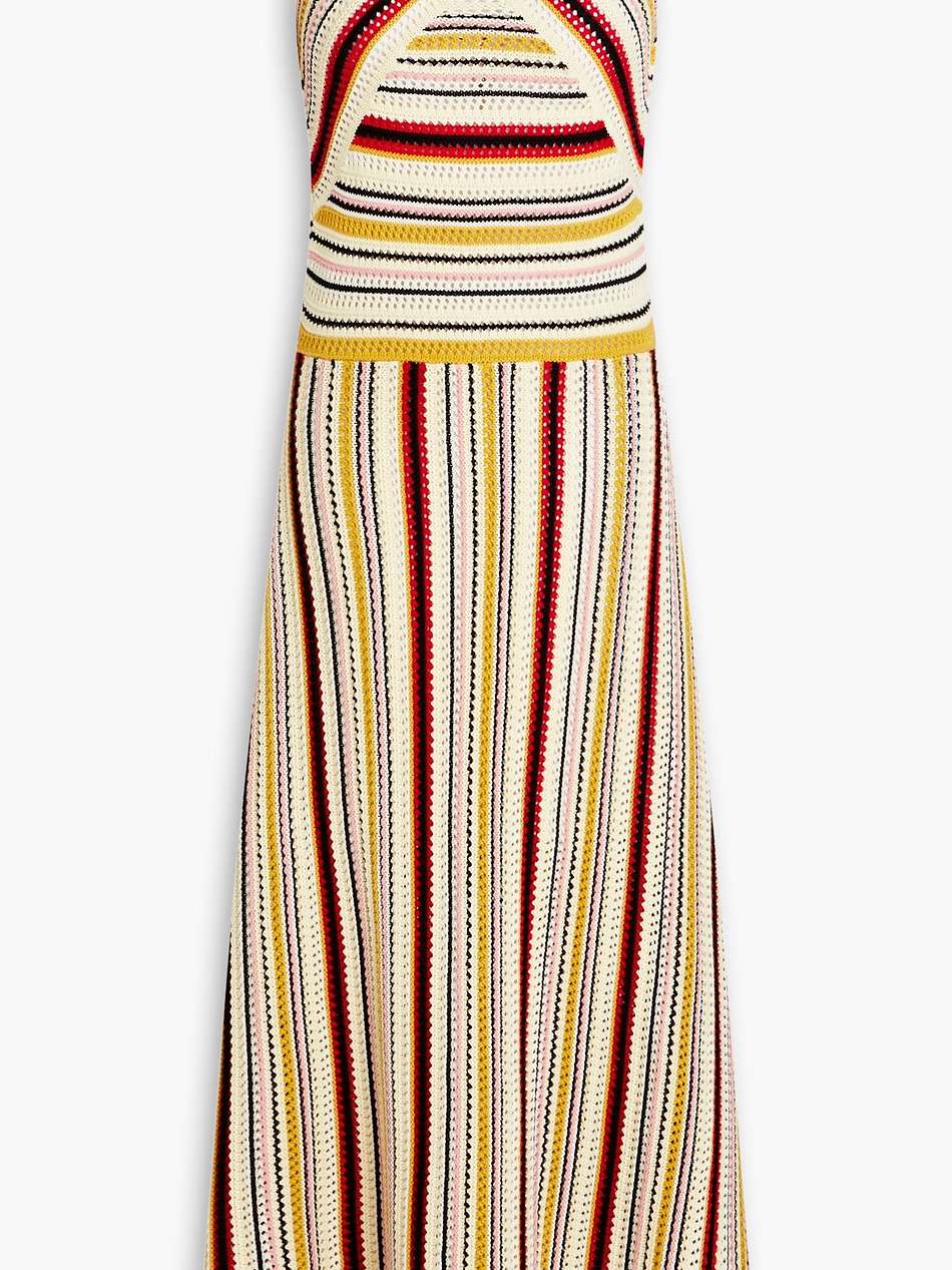 striped crochet-knit cotton midi dress