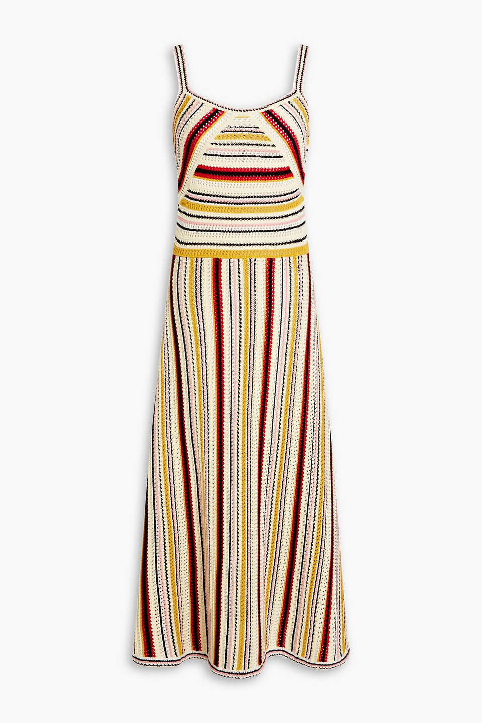 Shop Zimmermann Striped Crochet-knit Cotton Midi Dress In Pastel Yellow