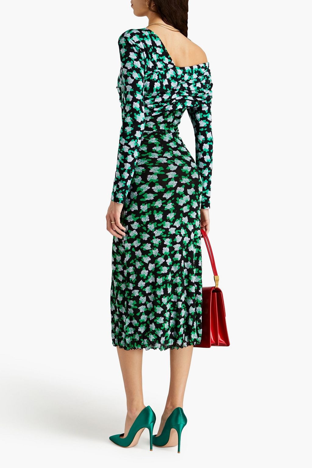 DIANE VON FURSTENBERG Leia one-shoulder floral-print jersey and stretch-mesh midi dress