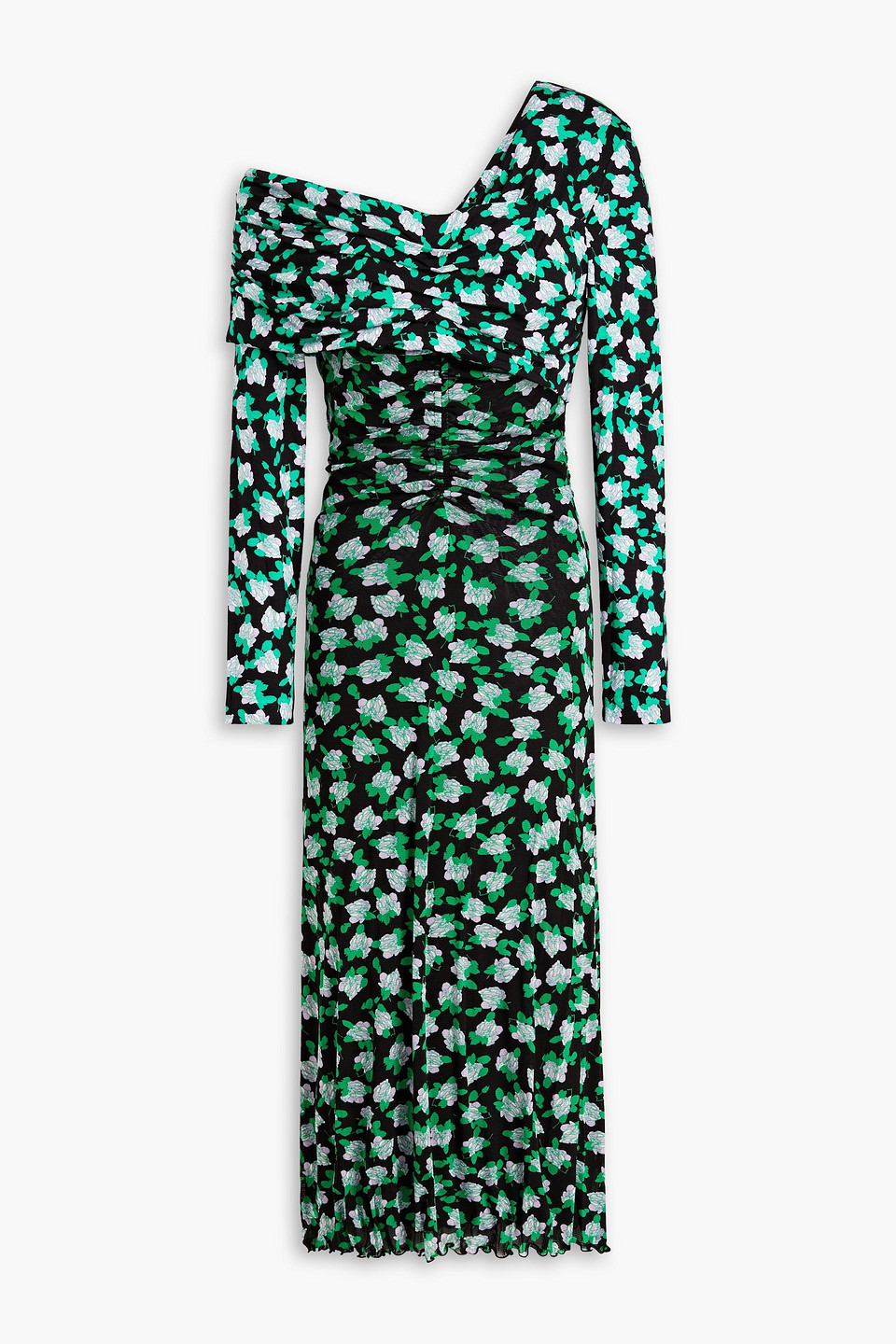 Diane Von Furstenberg Leia One-shoulder Floral-print Jersey And Stretch-mesh Midi Dress In Green