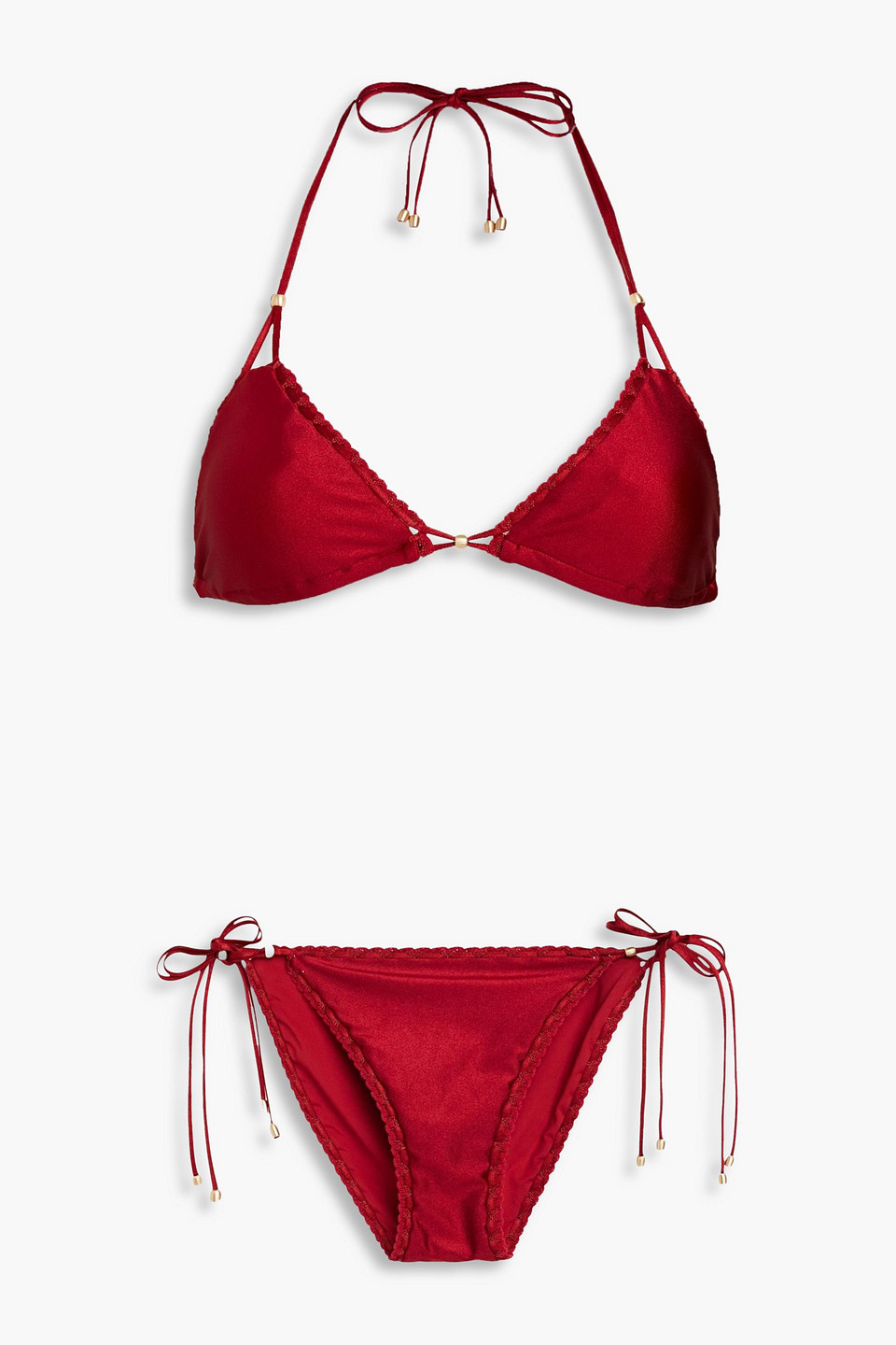 Zimmermann Crocheted Lace-trimmed Triangle Bikini In Crimson