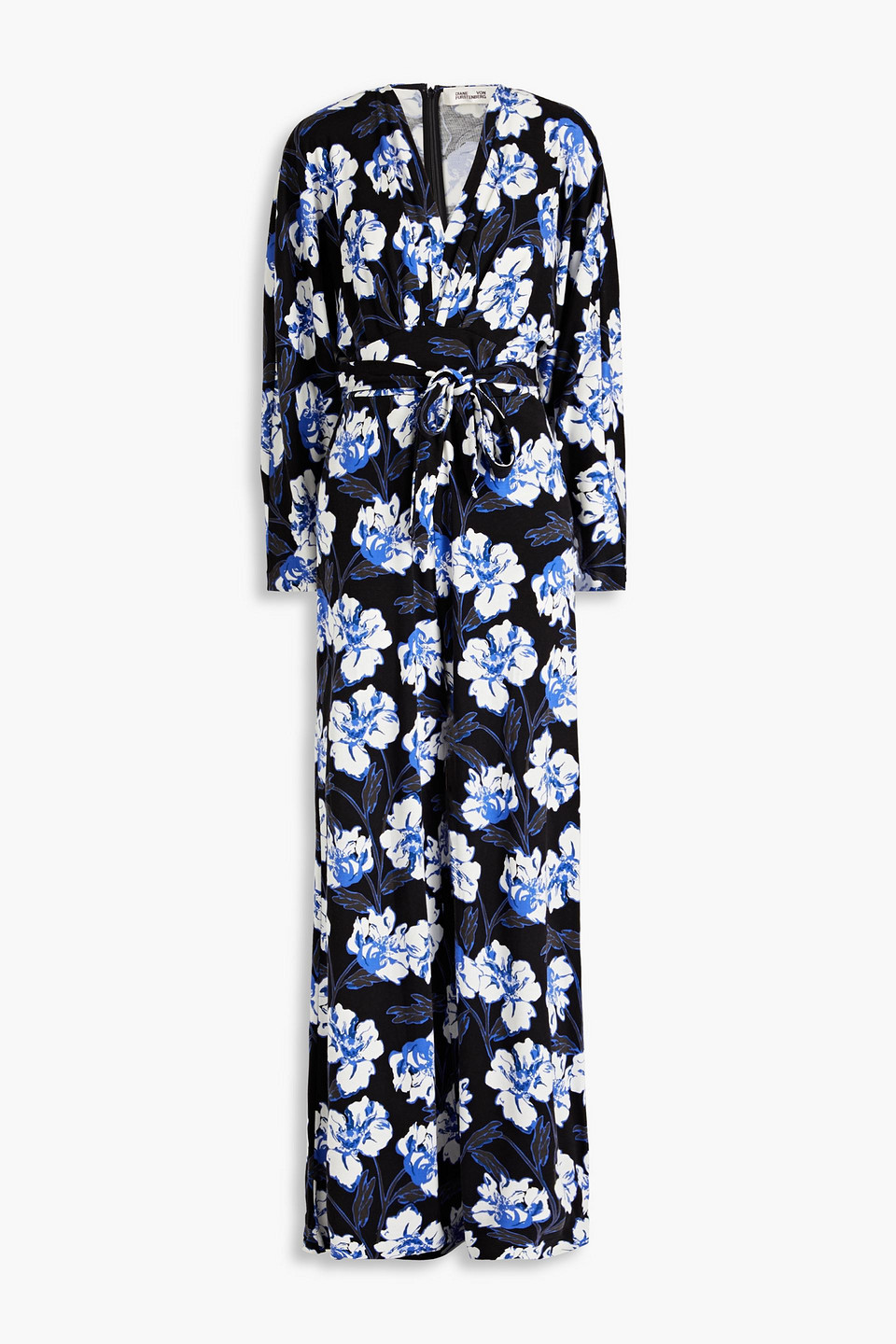 Diane Von Furstenberg Fanny Floral-print Lyocell And Wool-blend Jersey Wide-leg Jumpsuit In Blue