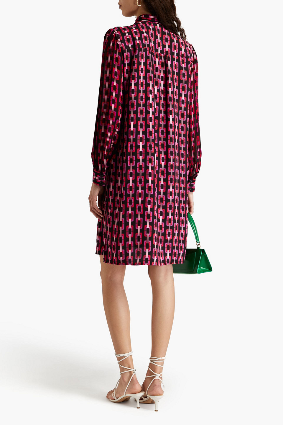 Diane Von Furstenberg Prue Pussy-bow Printed Crepe Dress In Fuchsia