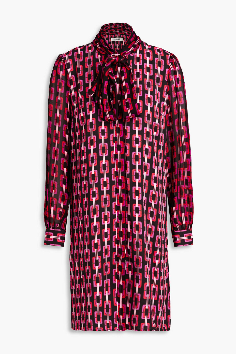 Diane Von Furstenberg Prue Pussy-bow Printed Crepe Dress In Fuchsia