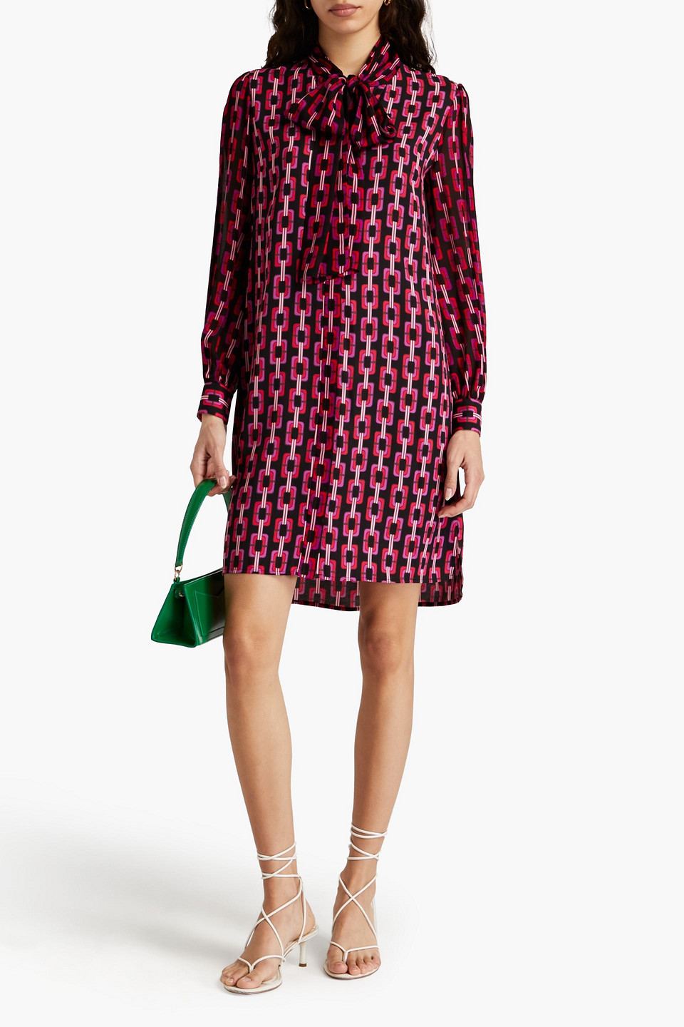 Diane Von Furstenberg Prue Pussy-bow Printed Crepe Dress In Fuchsia