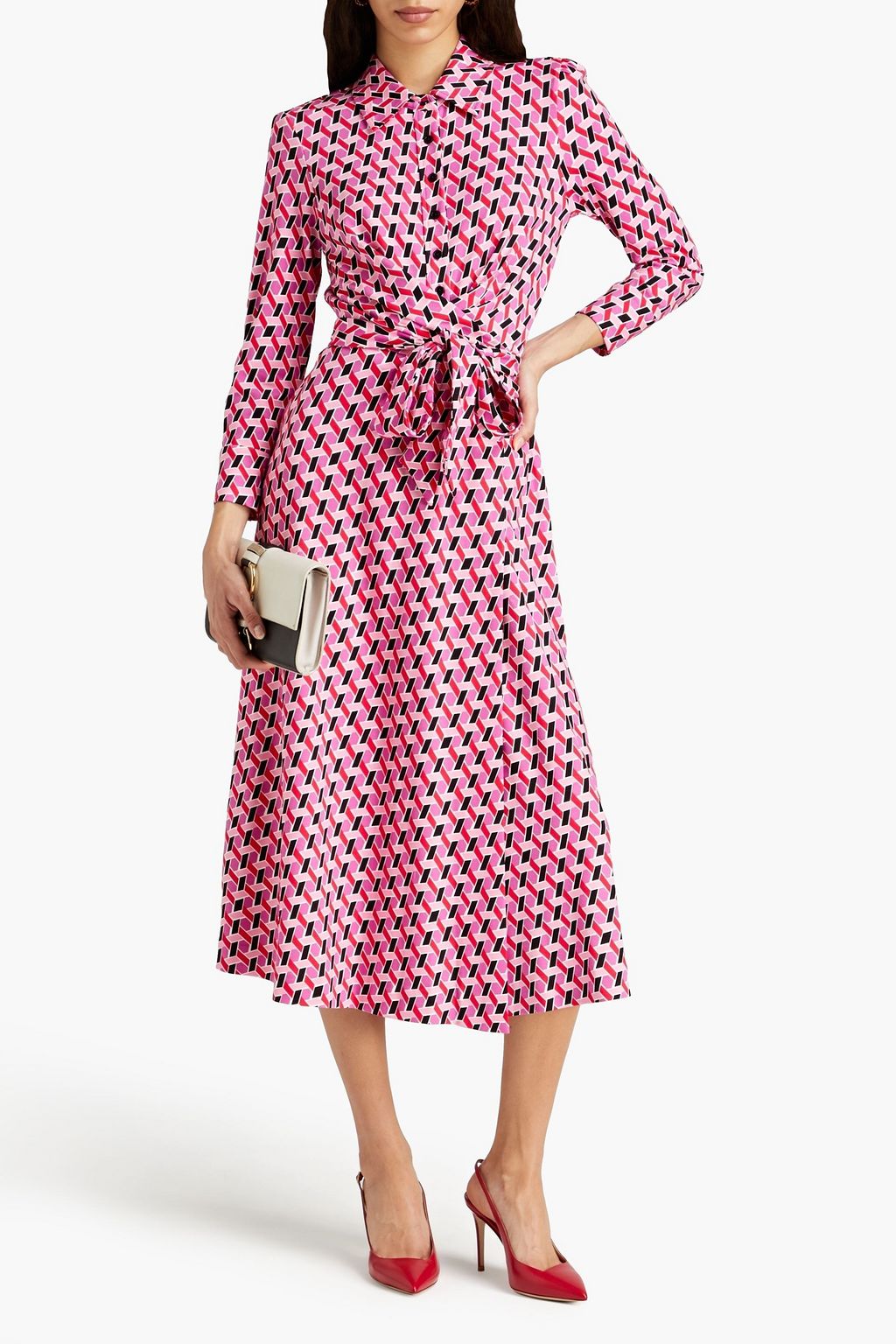 DIANE VON FURSTENBERG ジャージー ミディシャツワンピース プリント入り