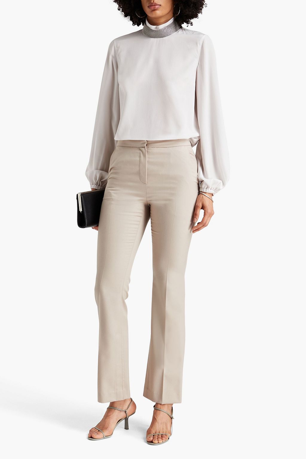 BRUNELLO CUCINELLI Bluse aus Crêpe de Chine aus Seide mit Zierperlen
