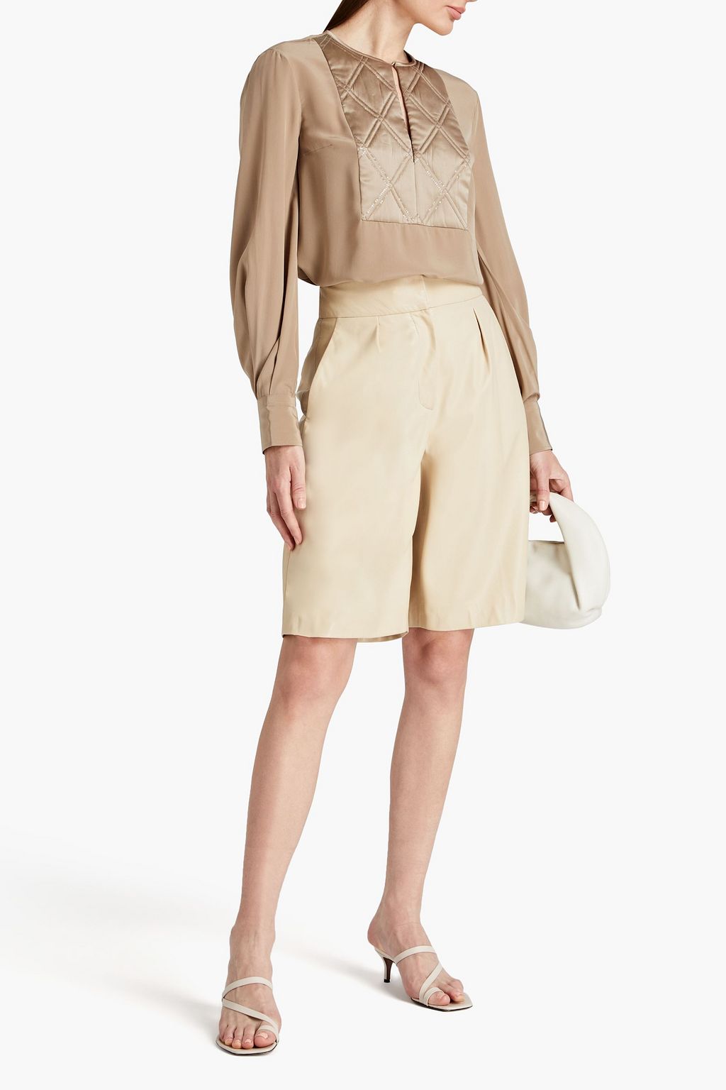 BRUNELLO CUCINELLI Quilted satin-paneled silk crepe de chine blouse