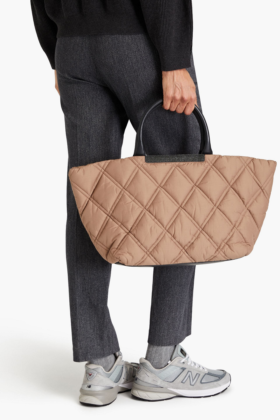 BRUNELLO CUCINELLI QUILTED BEAD-EMBELLISHED SHELL TOTE
