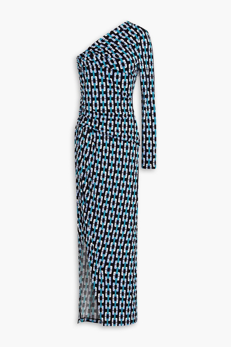 Diane Von Furstenberg Kitana One-sleeve Ruched Printed Jersey Maxi Dress In Blue