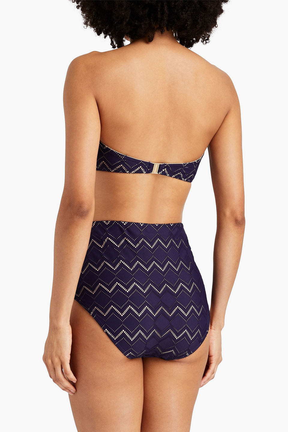 Shop Zimmermann Pointelle-knit High-rise Bikini Briefs In Navy