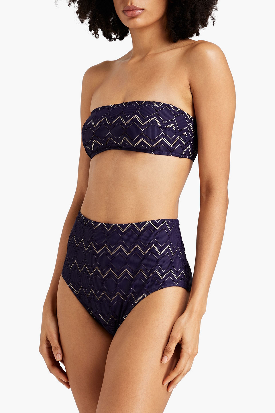 Shop Zimmermann Pointelle-knit High-rise Bikini Briefs In Navy