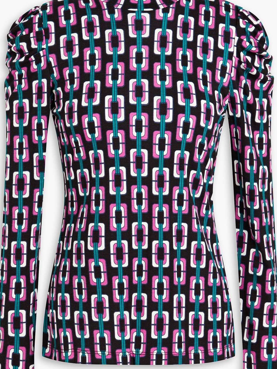 doha ruched printed lyocell and wool-blend jersey turtleneck top