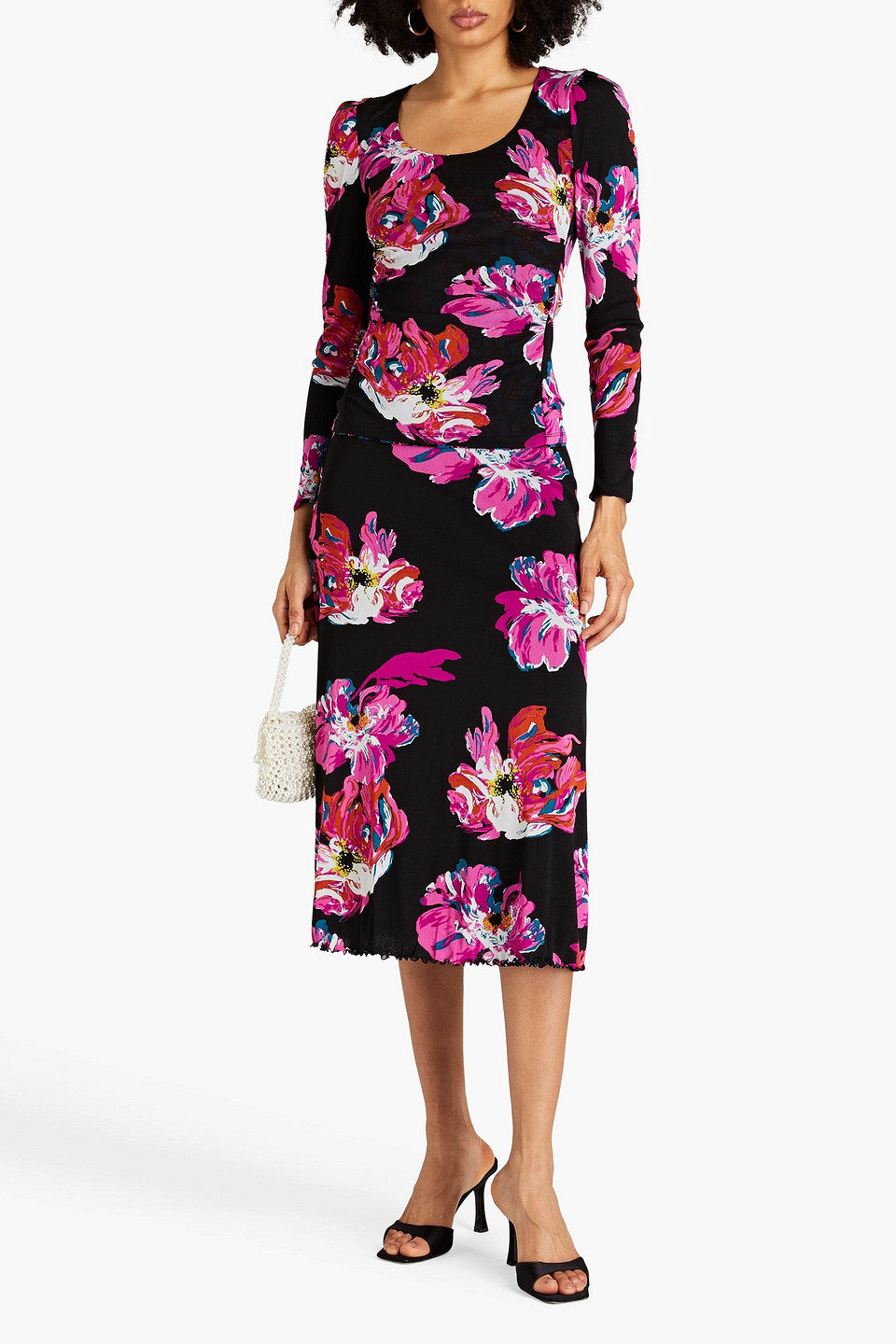 Shop Diane Von Furstenberg Darlene Reversible Printed Stretch-mesh Midi Skirt In Fuchsia