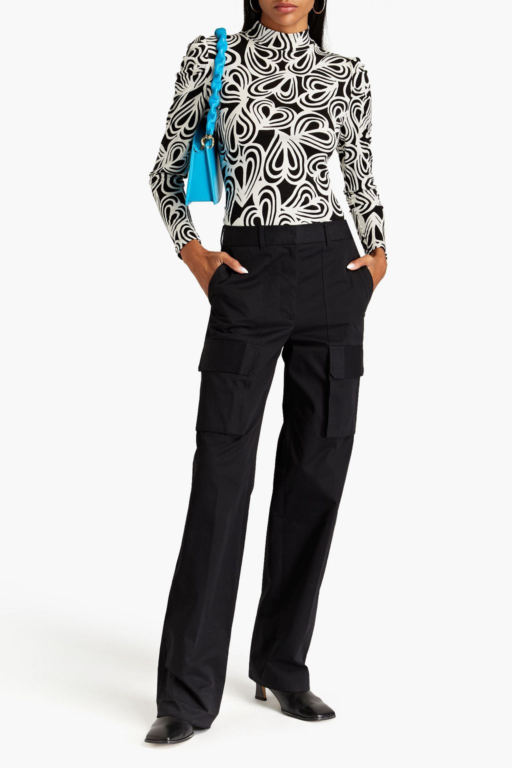DIANE VON FURSTENBERG Doha ruched printed Lyocell and wool-blend jersey turtleneck top