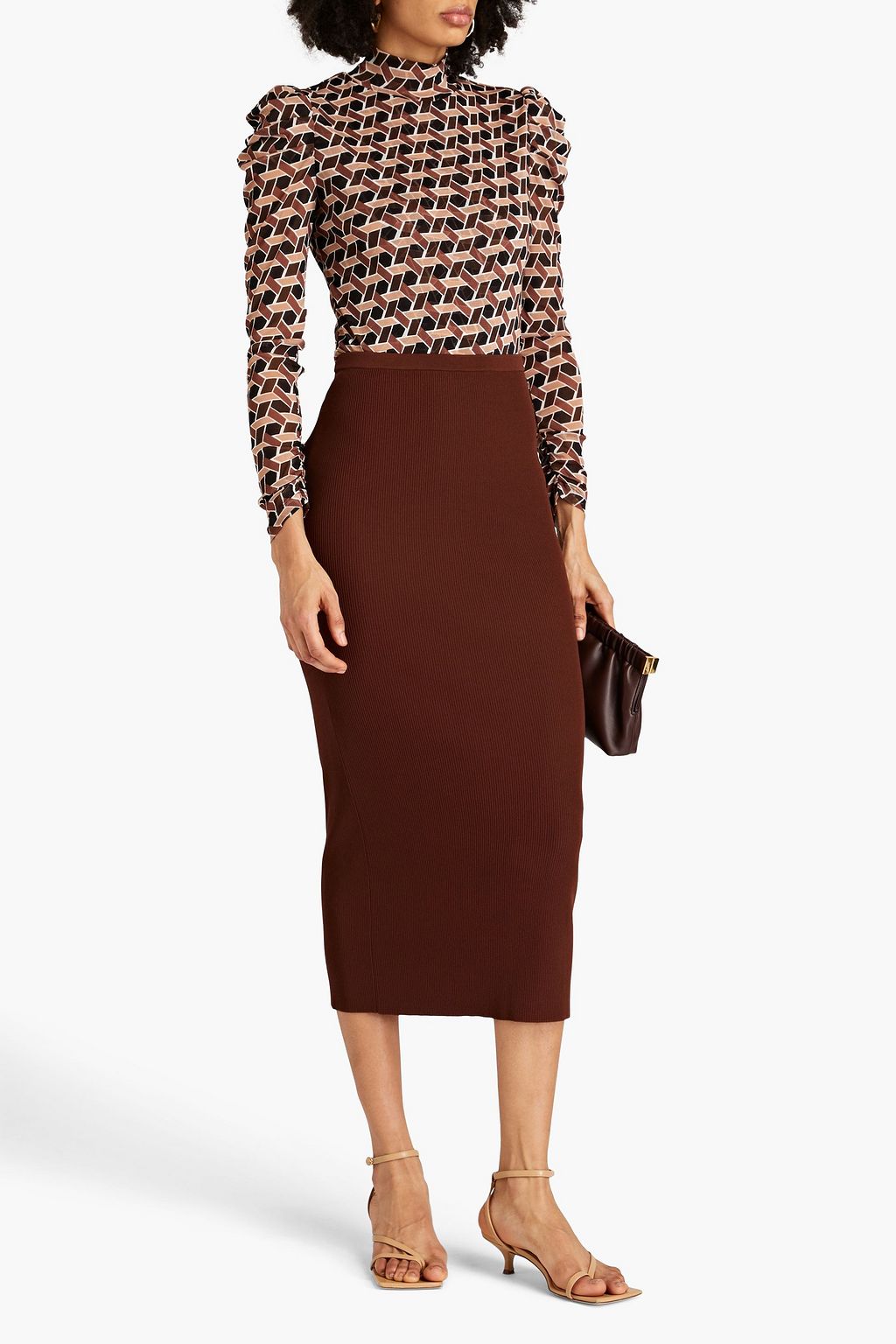 DIANE VON FURSTENBERG Remy printed stretch-mesh turtleneck top