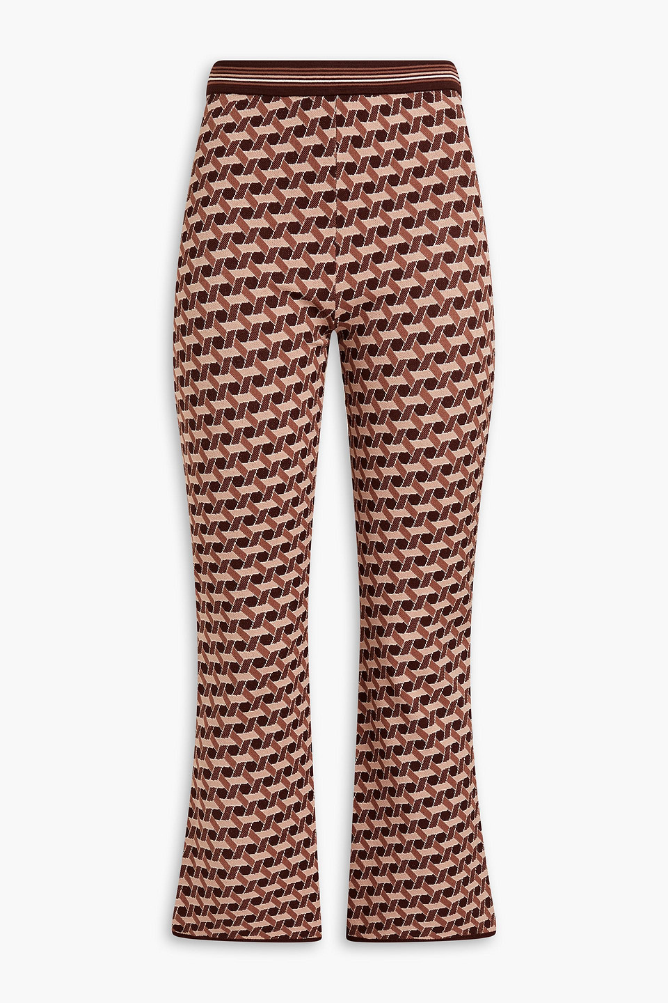 Shop Diane Von Furstenberg Juno Cropped Jacquard-knit Flared Pants In Brown