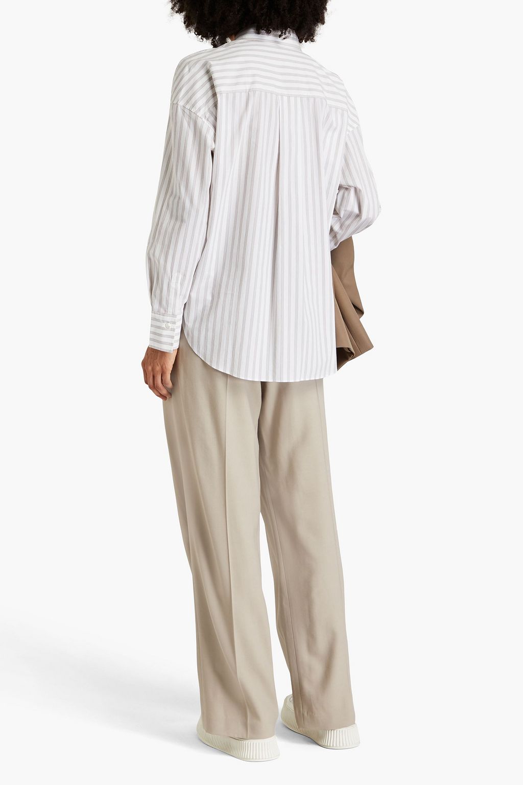 BRUNELLO CUCINELLI Bead-embellished  striped stretch-cotton poplin shirt