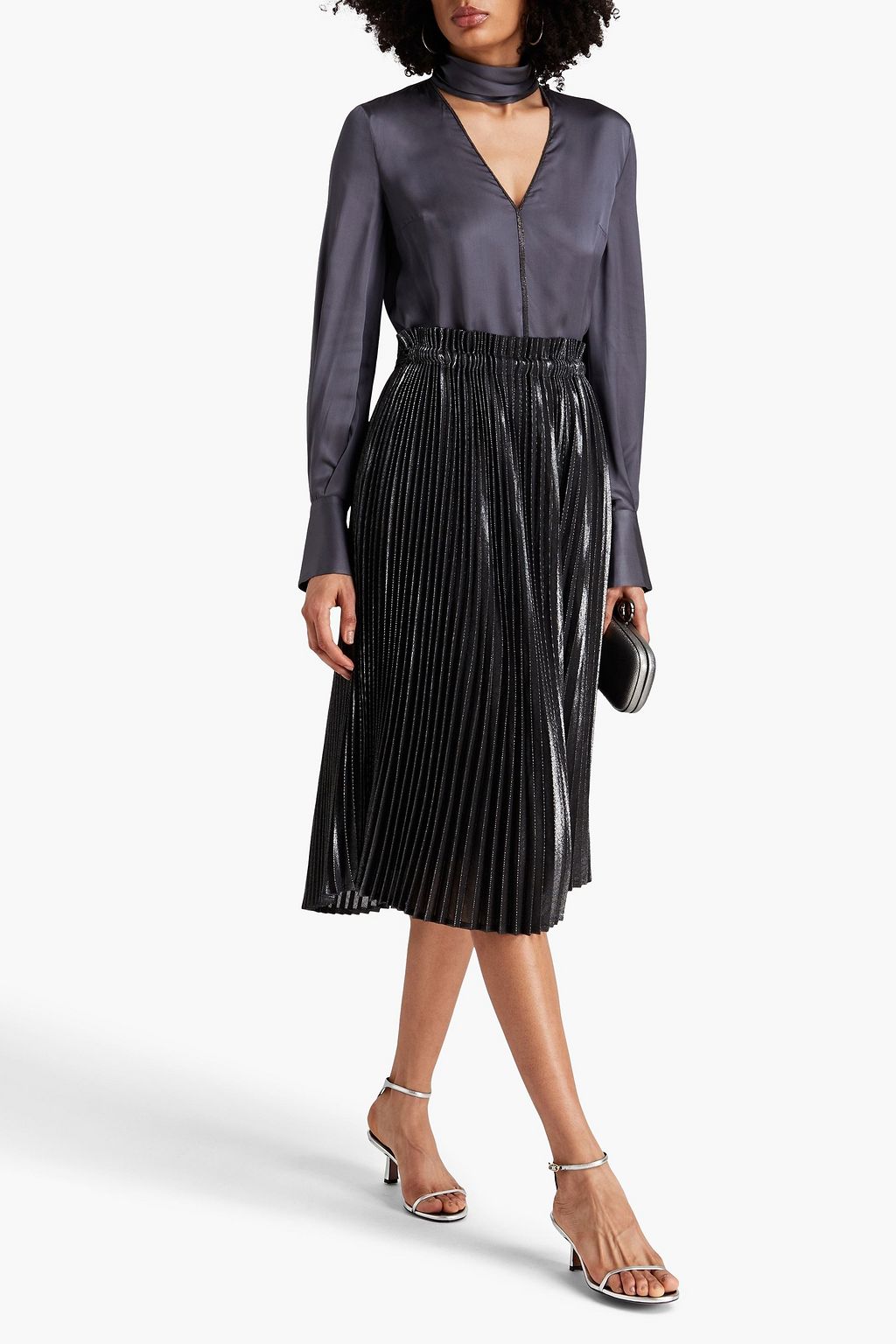 BRUNELLO CUCINELLI Bead-embellished cutout satin blouse