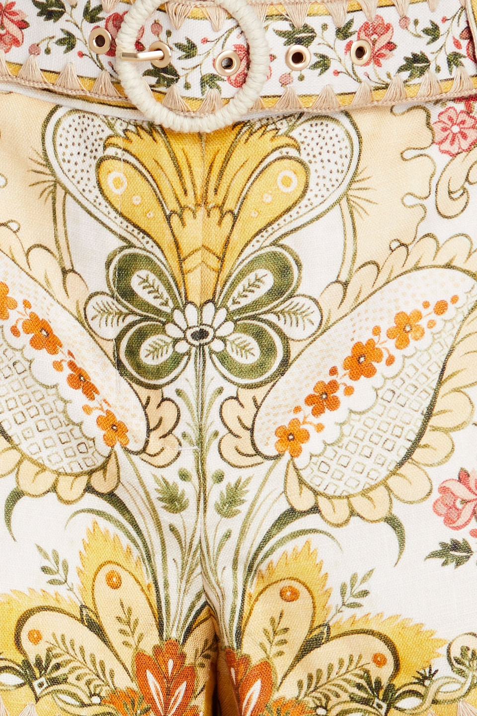 Zimmermann Belted Floral-print Linen Shorts In Yellow