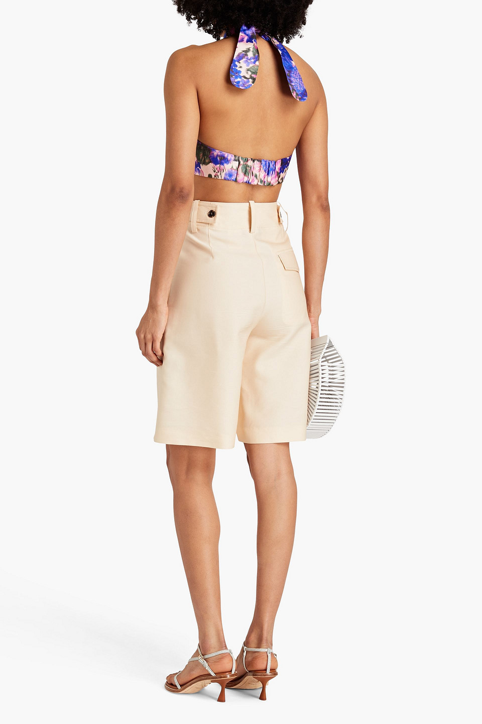 Zimmermann High Tide Floral Silk Halterneck Crop Top In Bright Blue