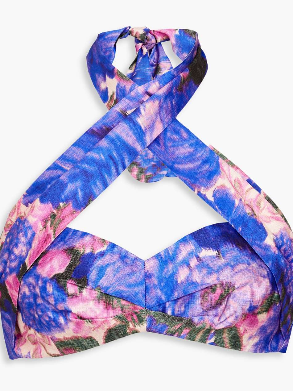 floral-print silk halterneck bra top