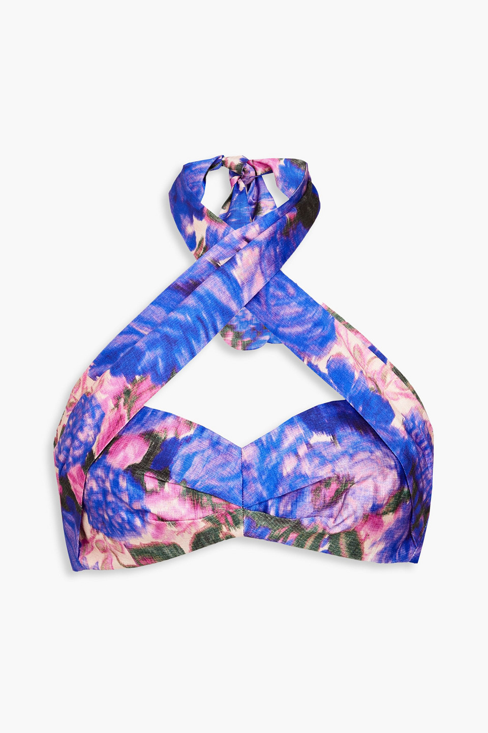 Zimmermann High Tide Floral Silk Halterneck Crop Top In Bright Blue