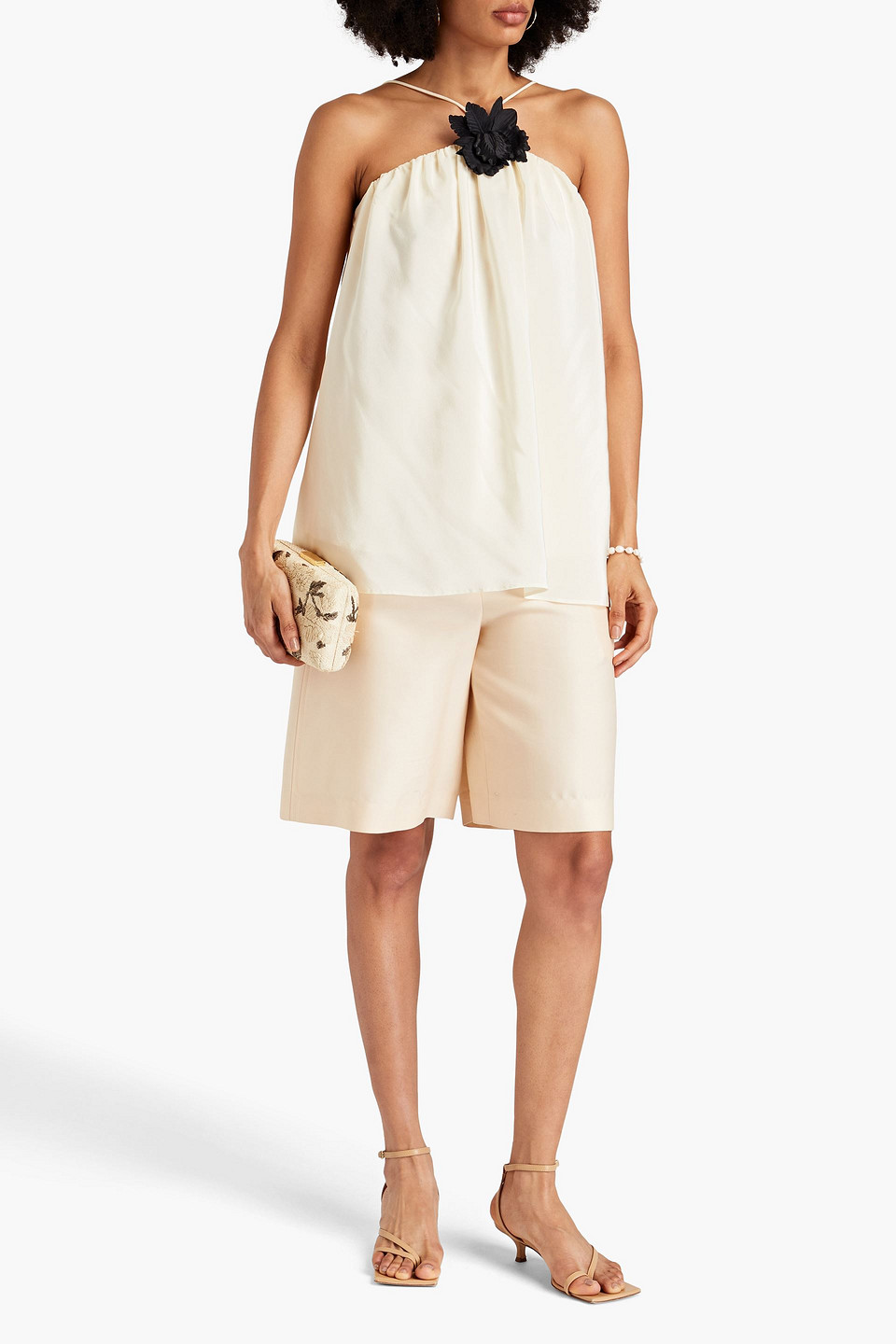 Zimmermann Gathered Silk Crepe De Chine Top In Cream