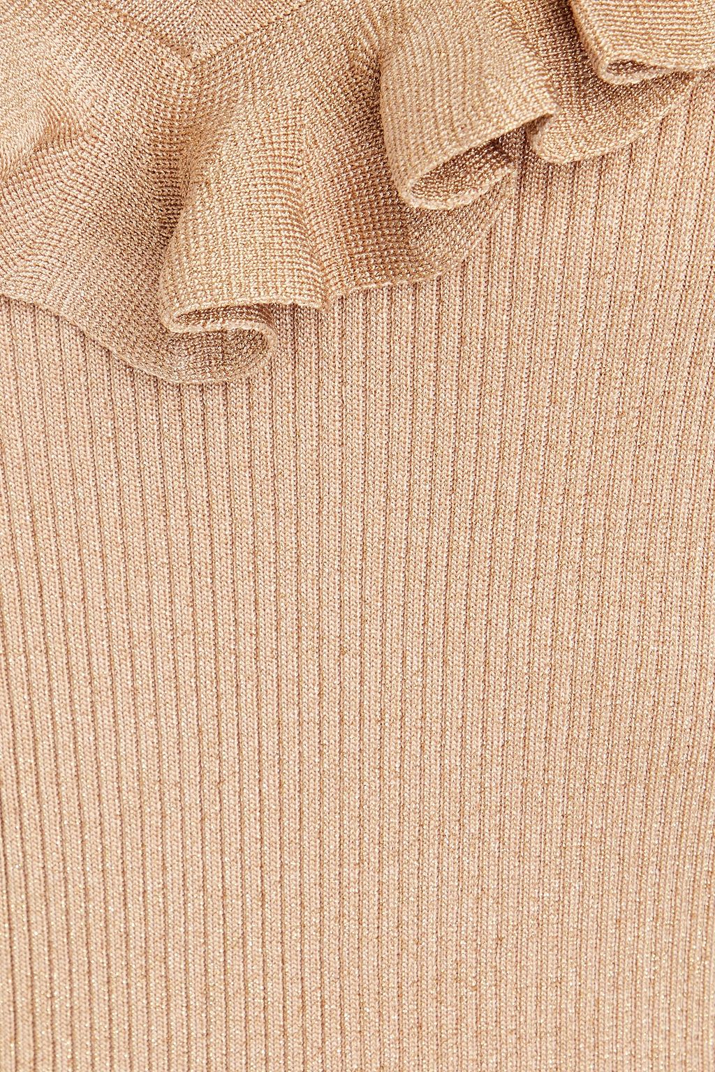 ZIMMERMANN Ruffled metallic ribbed-knit top