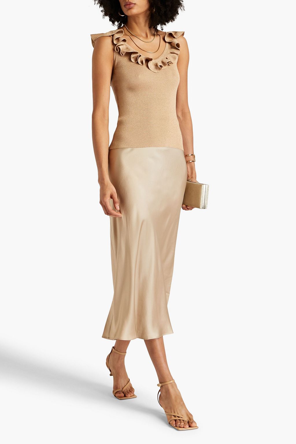 ZIMMERMANN Ruffled metallic ribbed-knit top