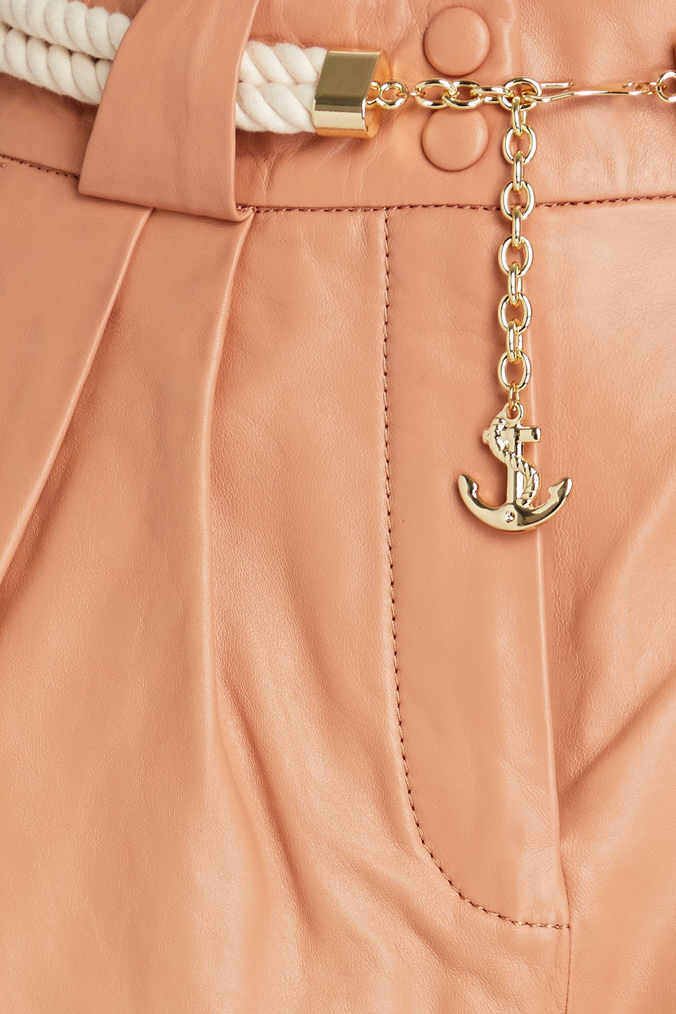 Zimmermann Belted Scalloped Leather Shorts In Neutral