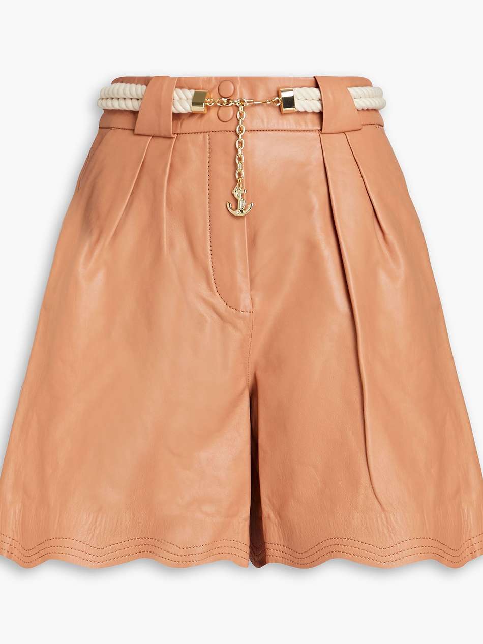 belted scalloped leather shorts
