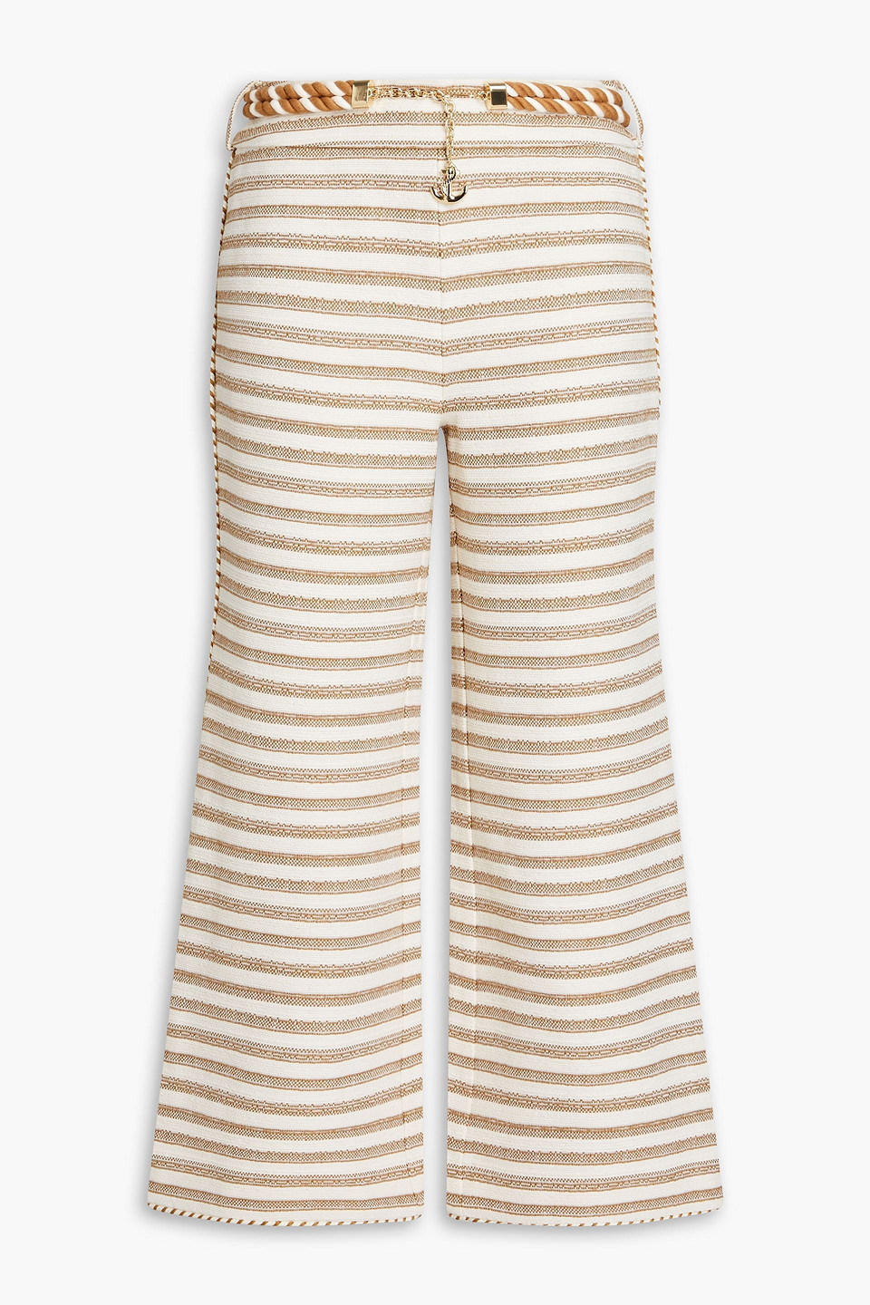 Zimmermann Belted Cropped Cotton-blend Bootcut Trousers In Camel