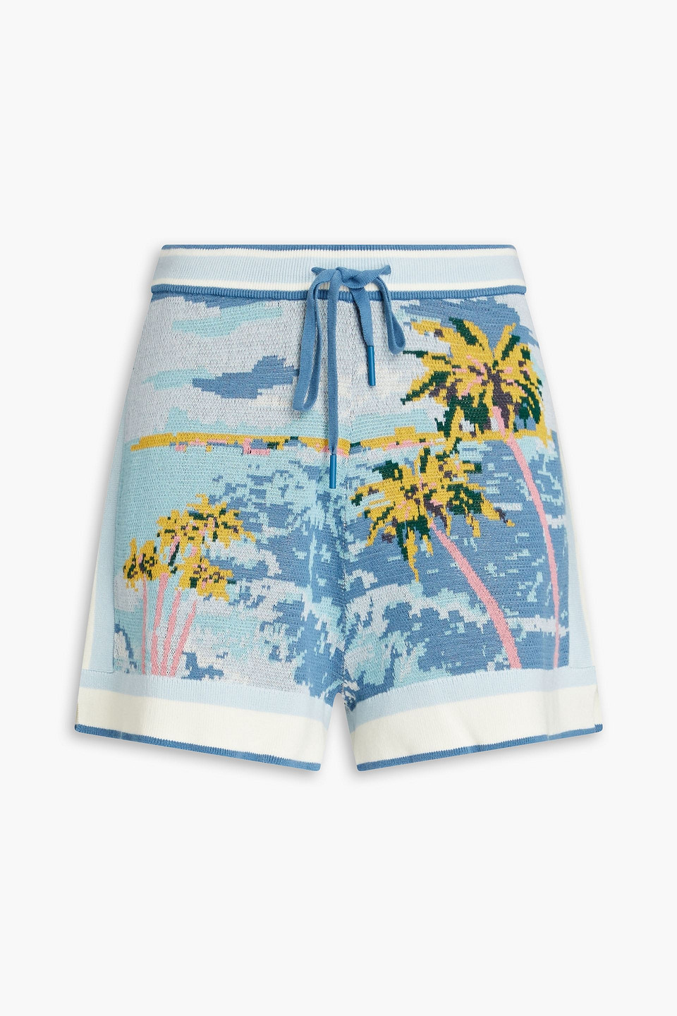 Zimmermann Intarsia-knit Cotton Shorts In Blue