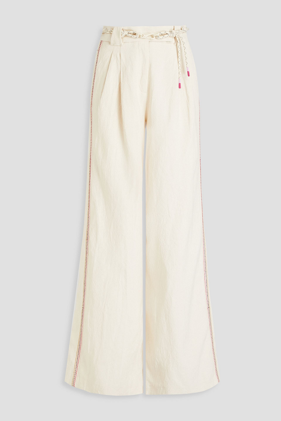 Zimmermann Belted Cotton And Linen-blend Wide-leg Pants In White